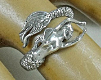 Mermaid Ring, Sterling Silver, Adjustable Wrap Women's Gift Handmade