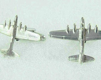 Cufflinks, Mens Silver Historical B-17 Bomber Airplane  Mens Accessories  Handmade