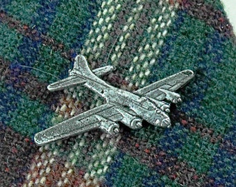 Tie Tack or Lapel Pin, Mens Silver Historical B-17 Flying Fortress Bomber Airplane  Mens Accessories  Handmade
