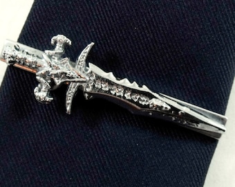 Tie Clip Tie Bar,  Large Silver Sword Pendant  Mens Accessories Handmade