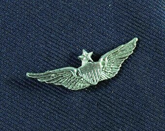 Tie Tack or Lapel Pin,  Silver Senior Aviator Wings  Mens Accessories  Handmade