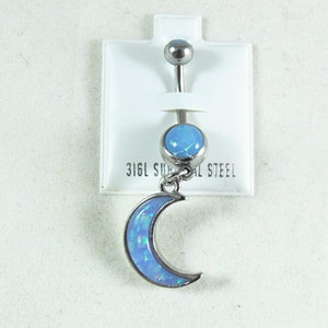 Belly Ring, Blue Fire Opal Moon Womens Gift  Handmade