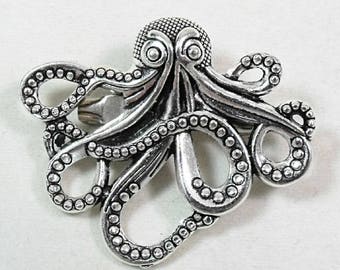 Silver Brooch Pin, Nautical Octopus Mens Womens Gift Handmade