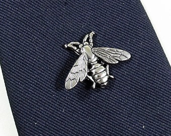 Tie Tack Pin, Bee Antique Silver Plated Men's Women's Gift Handmade