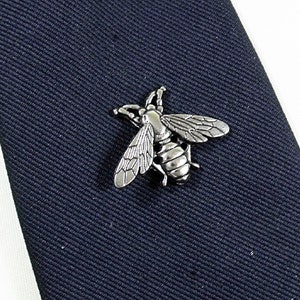 Tie Tack Pin, Bee Antique Silver Plated Men's Women's Gift Handmade