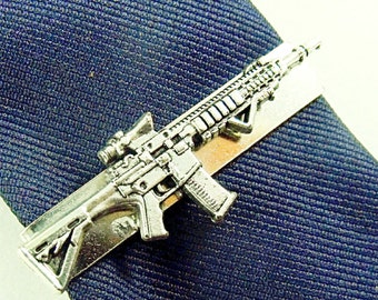 Tie Clip Silver Machine Gun Tie Bar,  Mens Accessories  Handmade