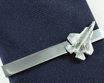 Tie Bar Tie Clip,  Silver F-35 Lightning II Fighter Jet  Mens Accessories Handmade