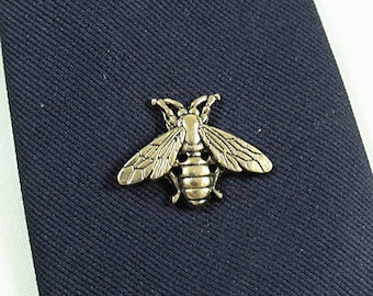 Tie Tack Pin, Bee Antique Gold Plated,  Men's Women's Gift Handmade