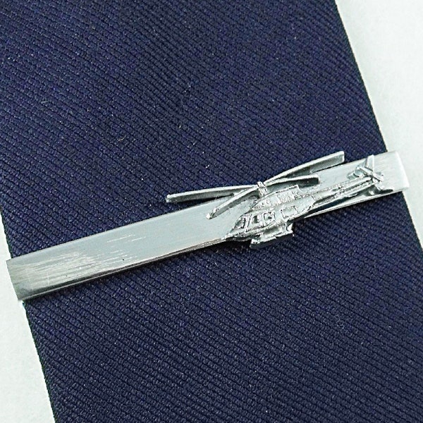 Tie Clip, Tie Bar,  Silver Bell Helicopter,  Mens Accessories  Handmade
