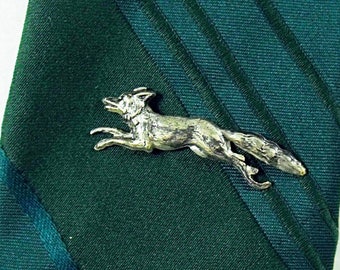 Tie Tack or lapel pin, Silver Running Fox  Men's Accessories  Handmade