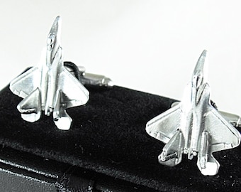Silver Cuff Links F22 Raptor Fighter Jet  Mens Accessories Handmade