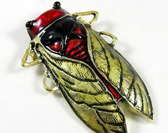 Bronze Brooch Pin,    Enameled Cicada Or Roach Brooch Women's Gift  Handmade