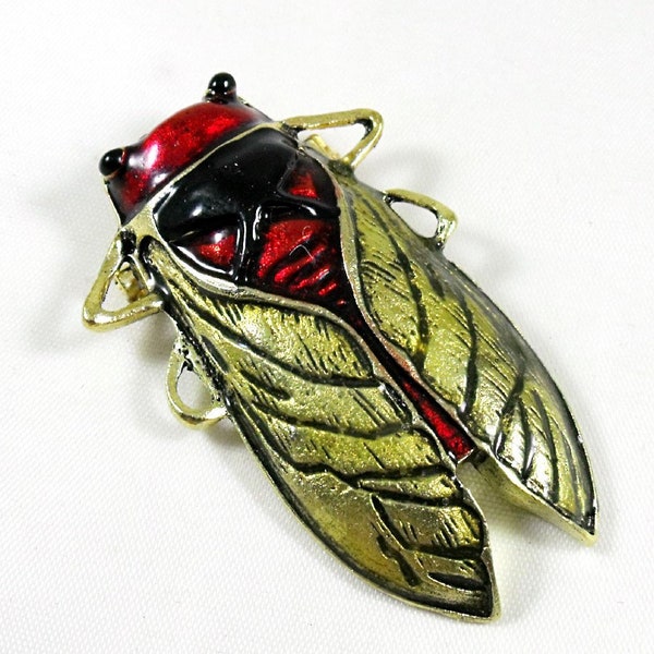 Bronze Brooch Pin,    Enameled Cicada Or Roach Brooch Women's Gift  Handmade