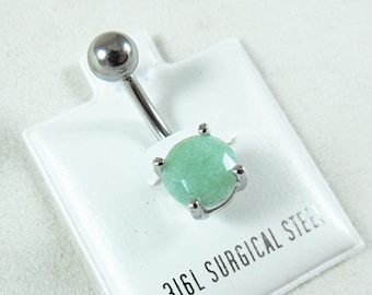 Belly Ring, Semi Precious Jade Stone in a Surgical Steel Prong Setting  Womens Gift