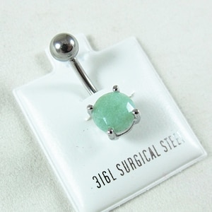 Belly Ring, Semi Precious Jade Stone in a Surgical Steel Prong Setting  Womens Gift