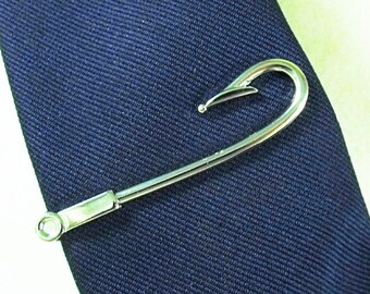 Tie Bar Tie Clip, Silver Fish Hook,  Mens Accessories  Handmade  Free Gift Box