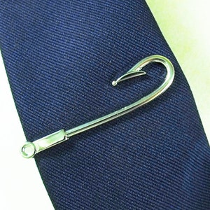 Tie Bar Tie Clip, Silver Fish Hook,  Mens Accessories  Handmade  Free Gift Box
