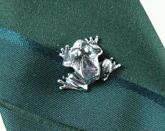 Tie Tack or Lapel Pin,  Silver Frog   Mens Accessories  Handmade