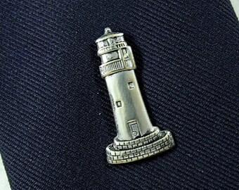 Tie Tack Pin Or Lapel pin, Lighthouse Silver Men's Accessories Handmade