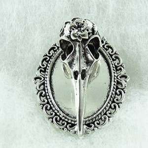 Brooch, Gothic Bird Skull Silver in Victorian Frame Mens Gift  Handmade