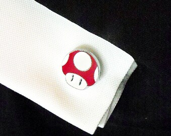 Silver Cufflinks,  Cool Video Game Red Mushroom Head Cufflinks Mens Accessories  Wedding Groomsmen Handmade