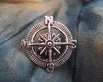 Tie Tack Pin, Nautical Steampunk Compass Silver Mens Accessories Handmade