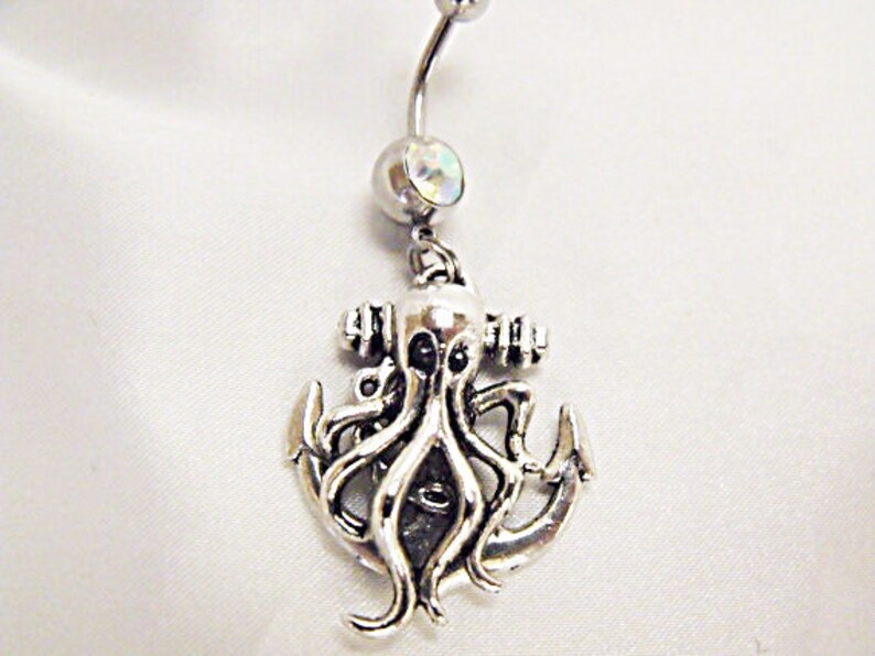Belly Button Ring Nautical Octopus on Anchor Choice of Etsy