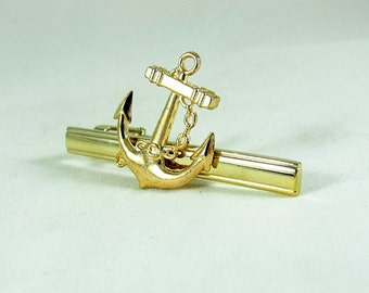 Tie Bar Tie Clip, Gold Nautical Anchor Mens Accessories  Handmade
