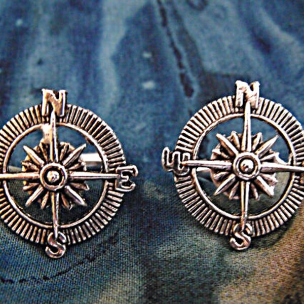 Silver Cufflinks,  Nautical Steampunk Compass  Mens Accessories Handmade