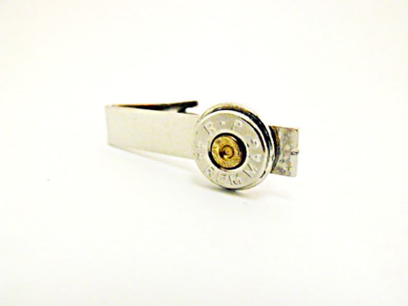 Bullet Remington 44 Magnum Nickel Mens Accessories Handmade Tie Bar Tie Clip