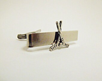 Tie Bar Tie Clip,  Mens Silver Ice Hockey Sticks Mens accessories  Handmade