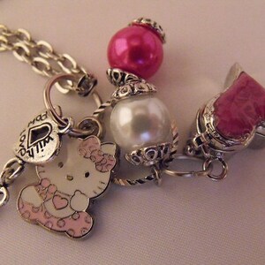 Locket Pendant Necklace, Cute Girls Little Kitty and Wish Box Charm Necklace, With Pearls image 2