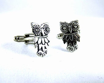 Mens cufflinks,  Silver Owl Cufflinks Steampunk Gothic Mens Accessory Wedding Groomsmen
