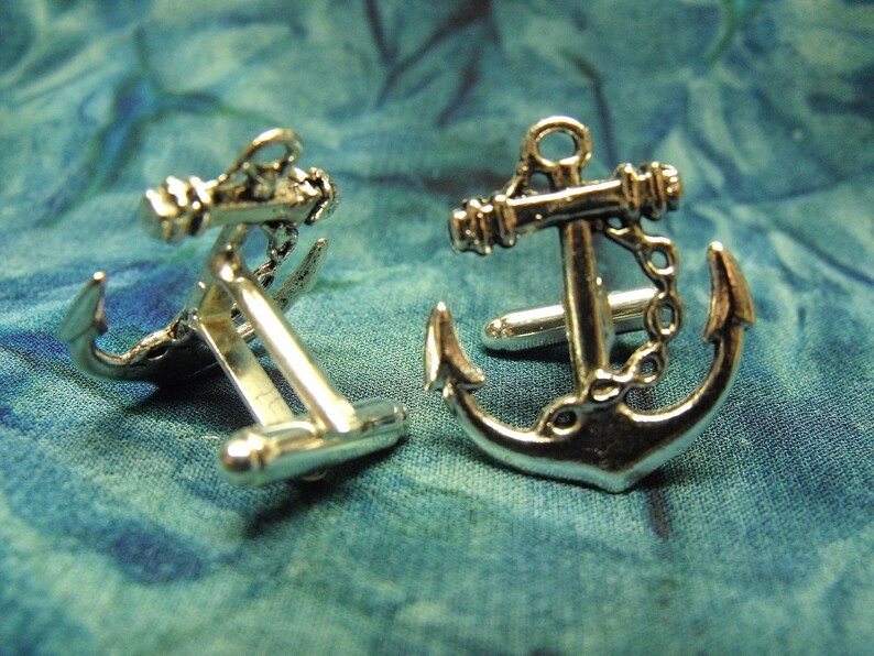 Mens Silver Cufflinks Nautical Anchor Steampunk Mens Etsy