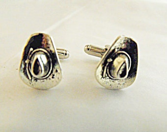 Mens Cufflinks,  Silver Cowboy Hat,  Western Cufflinks  Mens Accessories  Wedding Groomsmen Handmade