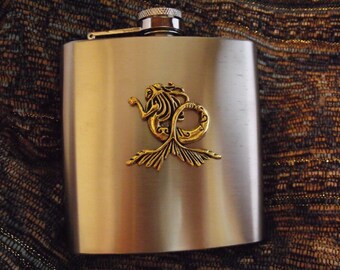 Flask ,   Nautical Mermaid Gold Stamping  6 Ounce  Flask for Women Handmade