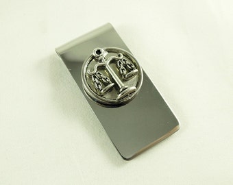 Money Clip , Scales of Justice or Libra Symbol Stainless Steel     Wedding Accessory Groomsmen Gifts Handmade