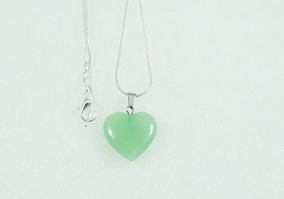 Gemstone Necklace, Green Aventurine Heart With Sterling Silver Snake ...