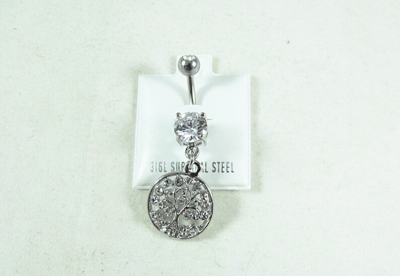 Tree Of Life Belly Ring Clear Rhinestones Womens Gift Handmade Silver or Gold