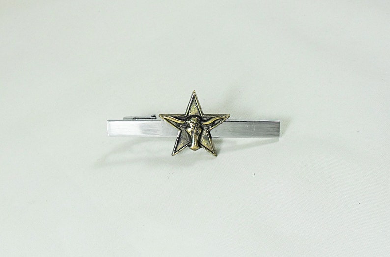 Tie Bar Tie Clip Texas Bronze Star and Steer Mens Accessories Handmade