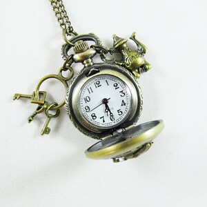 Pocket Watch Necklace, Bronze Keepsake Alice In Wonderland, White Rabbit, Women's Gift Handmade image 6