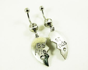 Belly Rings, Best Friends Charms With Rhinestones  Womens Gift Handmade