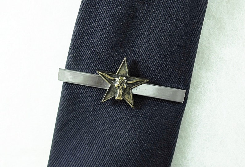 Tie Bar Tie Clip Texas Bronze Star and Steer Mens Accessories Handmade