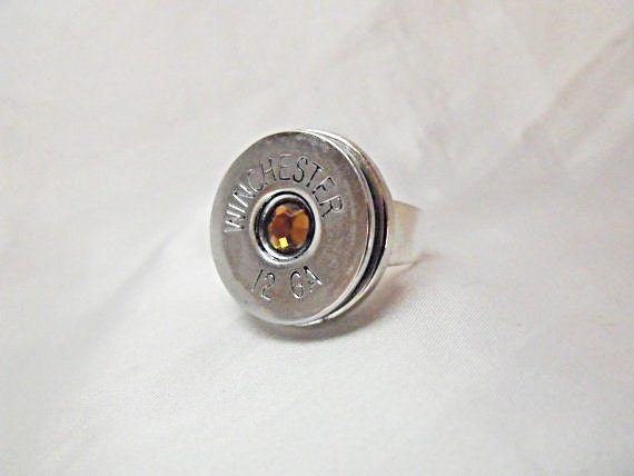 Shotgun Shell Ring, 12 Gauge Winchester Casing Silver With Carmel