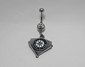 Belly Ring, Seattle Mariners Charm  Womens Gift  Handmade