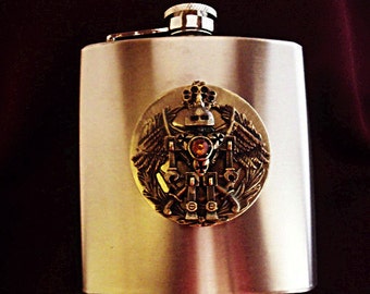 Flask,   Steampunk Bronze Guardian Robot,  Mens Womens Gift Idea Wedding Favors Handmade