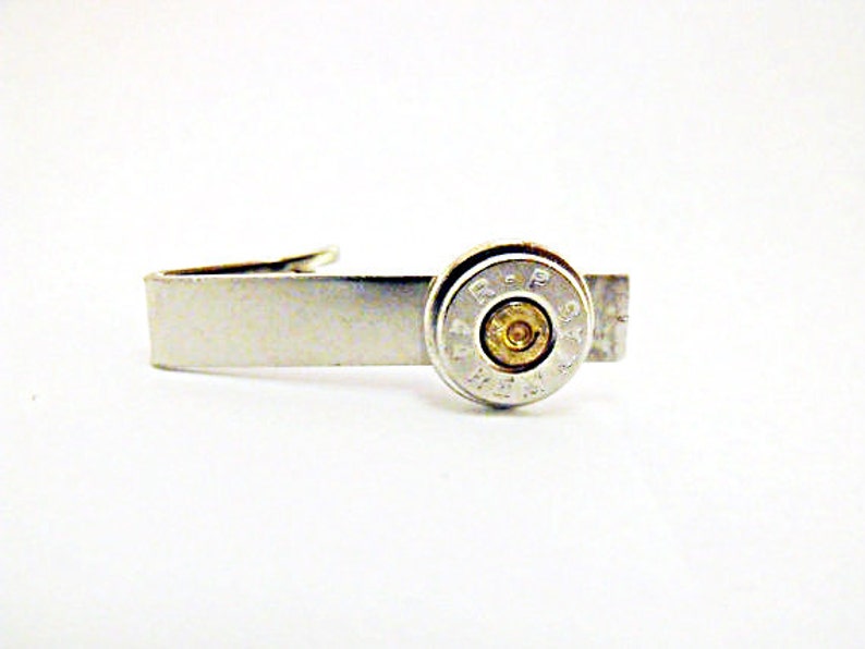 Bullet Remington 44 Magnum Nickel Mens Accessories Handmade Tie Bar Tie Clip