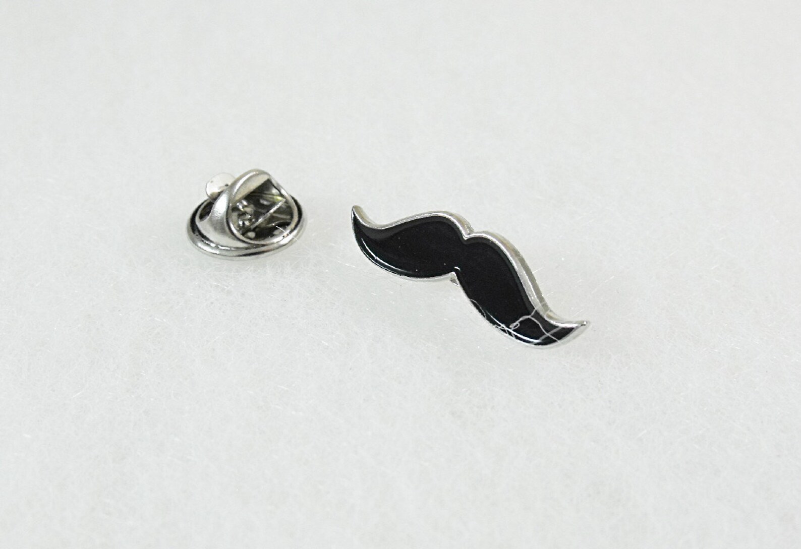 Tie Tack or Lapel Pin Small Silver and Black Enamel Mustache Etsy