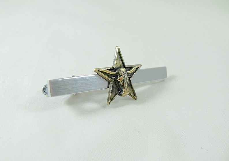 Tie Bar Tie Clip Texas Bronze Star and Steer Mens Accessories Handmade