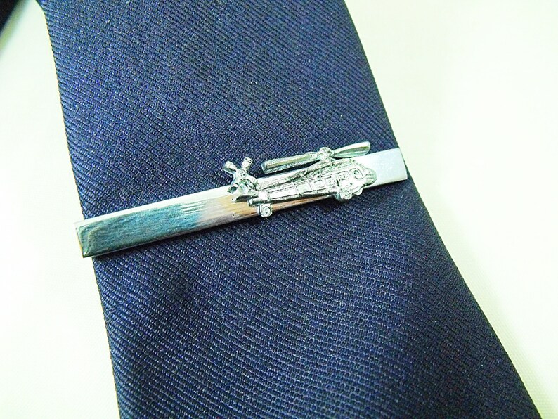 Tie Clip, Tie Bar, Silver UH60 Helicopter, Men's Accessories Handmade image 1